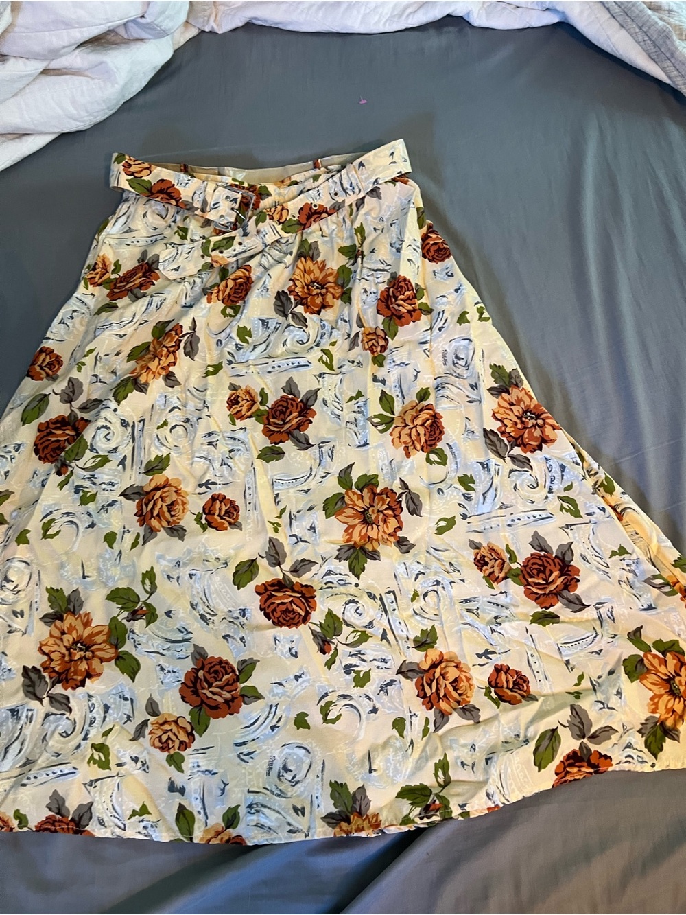 Jaclyn Smith Cream Floral A-Line Skirt with Belt